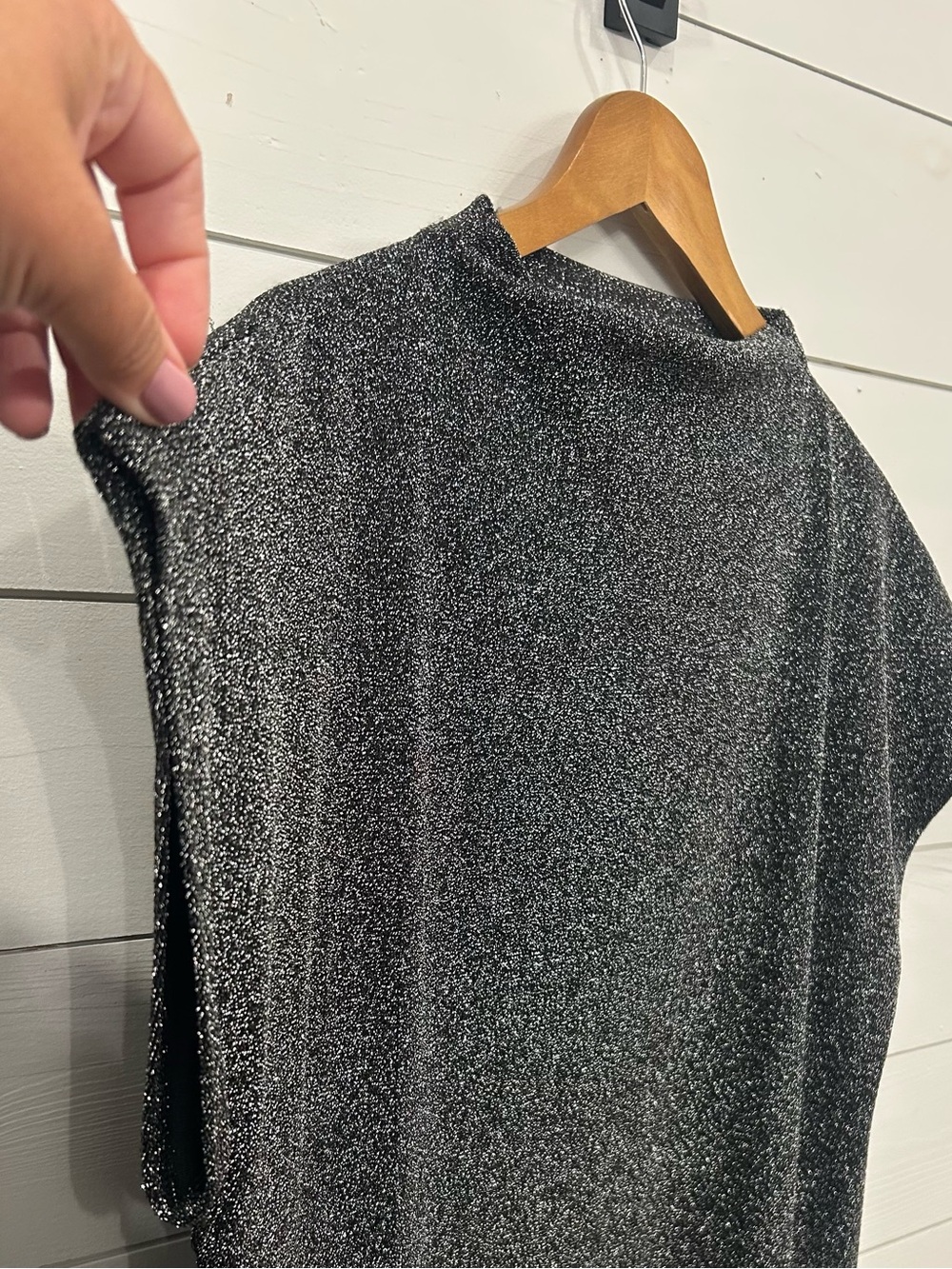 Calvin Klein Metallic Black Short-Sleeve Sparkle Top - Picture 8 of 9